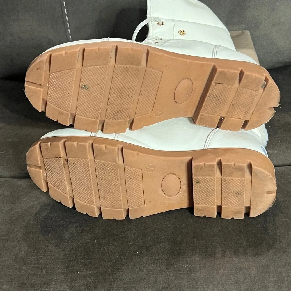 Fabkids‎ Girls Winter Boots Faux Fur Lined Lace Up Fold Over Size 7 Youth Cream